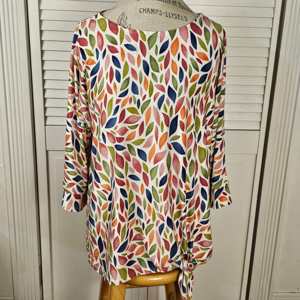 Ali Miles Womens Tie Front 3/4 Sleeve Shirt Tunic Top Medium